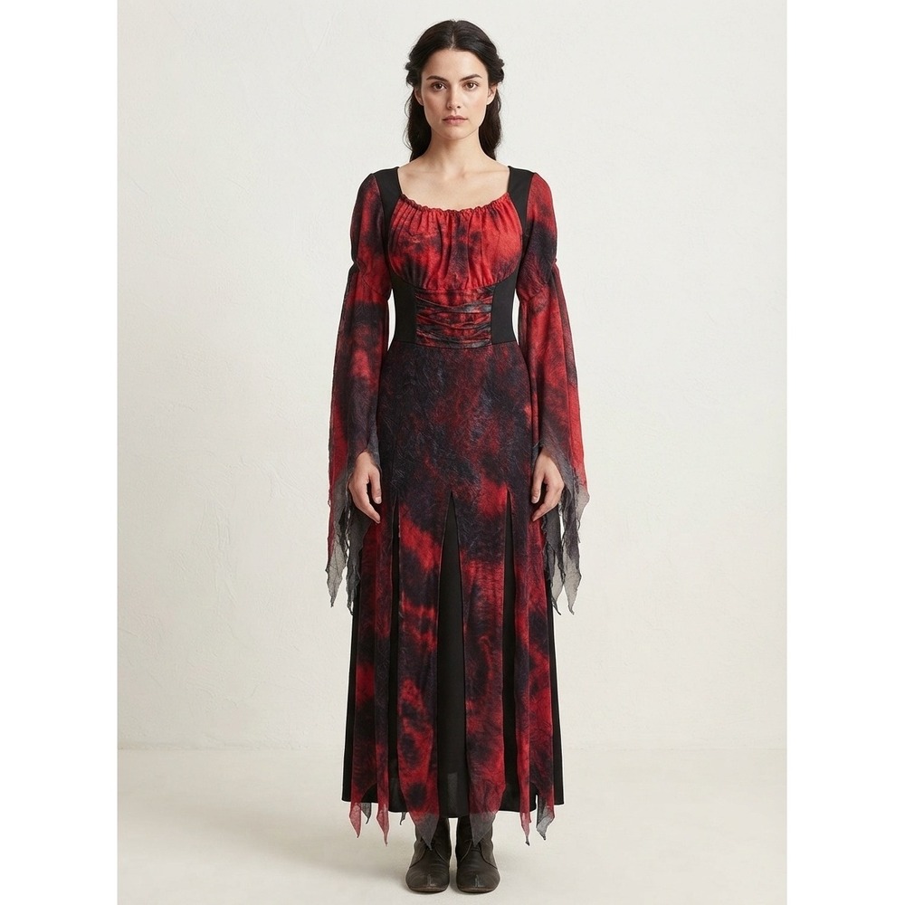 Gothic Vampire Queen Costume Gown Red Black Lace XL 14-16 Halloween Dark Romatic